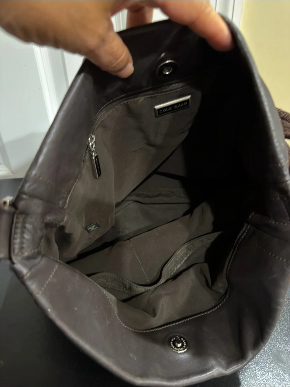 Cole Haan dark Brown Leather Messenger Bag with Adjustable Strap